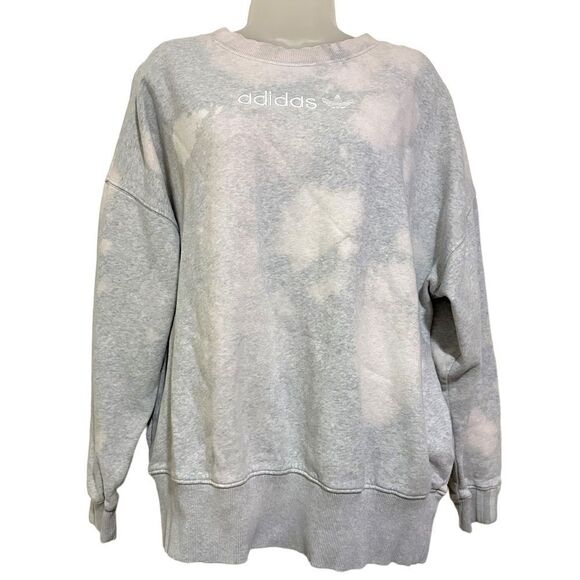 Adidas Tie Dye Splotches Gray Casual Lounge Relaxed Crew Neck Baggy Sweater - Picture 1 of 6